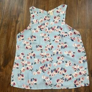 Paper Crane size Medium blue boho floral tank sleeveless blouse back zip